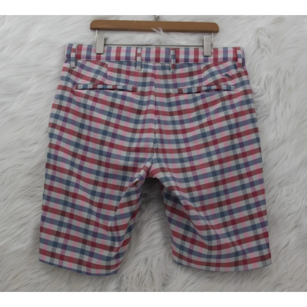 Tommy Bahama Beach Driver Check Shorts Men's 32 Blue Red Performance Golf #1446